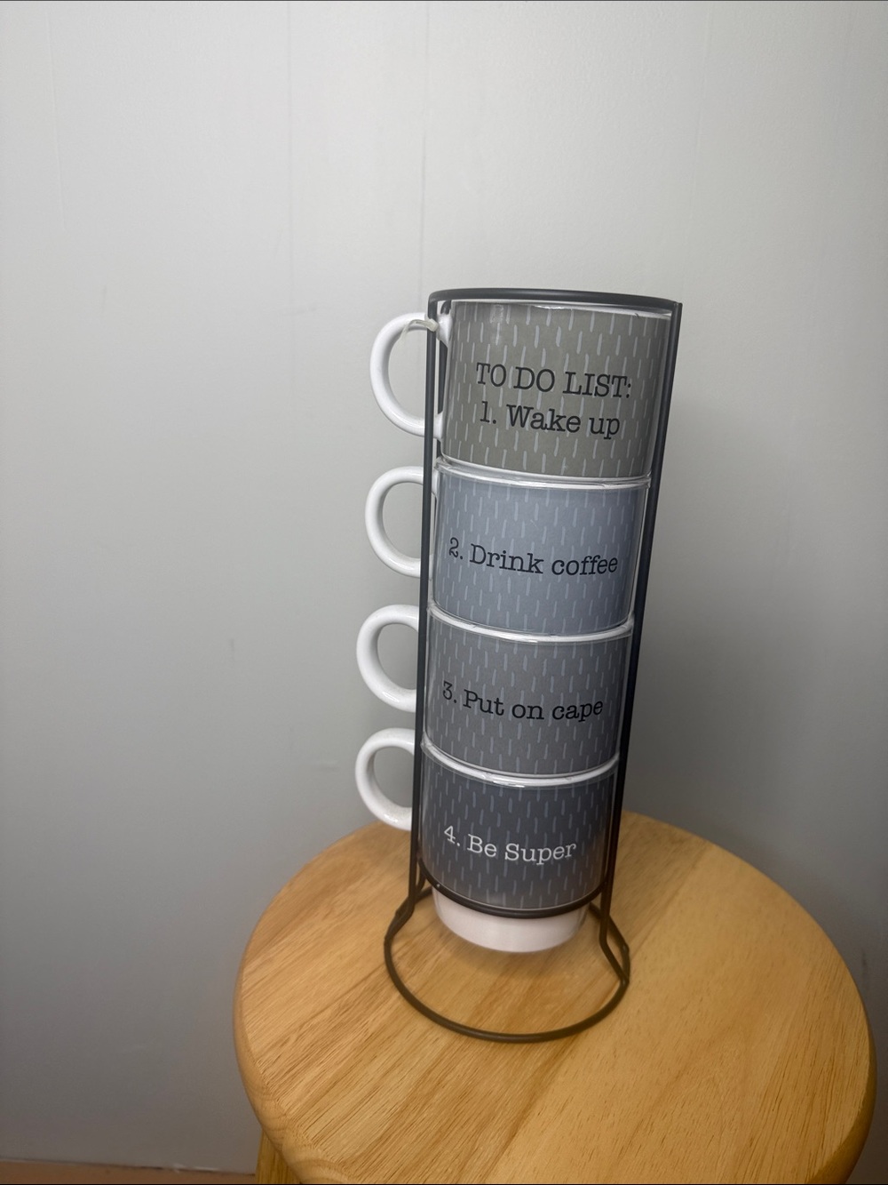 Stackable Coffee Mugs Set - Grey Gradient with To Do List Text